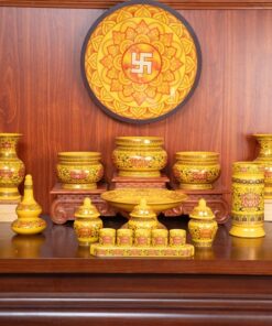 Bộ Đồ Thờ Gia Tiên Sứ Gấm Vàng BTGTSGV3