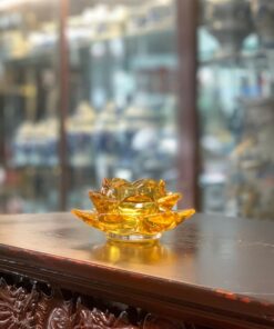 Chân Nến Thủy Tinh Hoa Sen Vàng