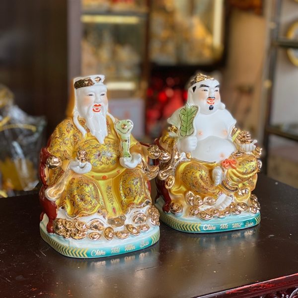 Tượng Thần Tài Thổ Địa Sứ Gấm Vàng