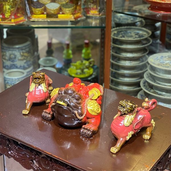 Cặp Cóc Thiềm Thừ & Tỳ Hưu Phong Thủy Sứ Tử Sa Đỏ