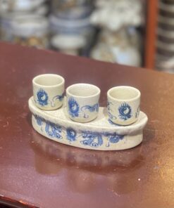 Kỷ/ Khay Nước 3 Chén Men Rạn Vẽ