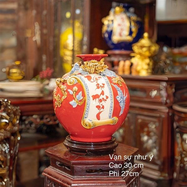 Bình Hút Lộc Cuốn Thư Vạn Sự Như Ý Men Đắp Nổi - Ảnh 18