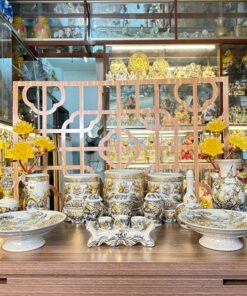 Bộ Đồ Thờ Gia Tiên Men Rạn Vẽ Vàng 24K