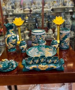 Bộ Đồ Thờ Thần Linh Men Xanh Lục Bảo