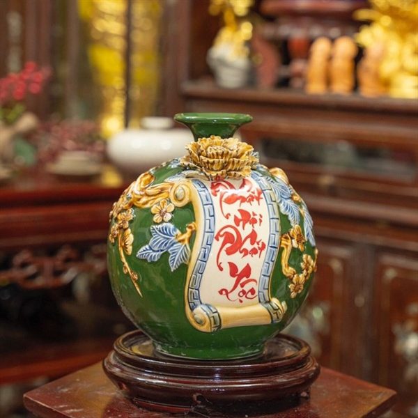 Bình Hút Lộc Cuốn Thư Phát Tài Phát Lộc Men Màu Đắp Nổi - Ảnh 7