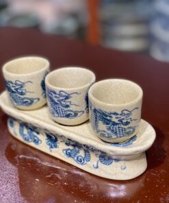Kỷ/ Khay Nước 3 Chén Men Rạn Vẽ