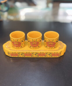 Khay Nước 3 Chén Gấm Vàng