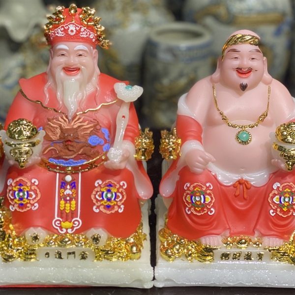 Tượng Thần Tài Thổ Địa Bột Đá Phú Quý Rồng Đỏ