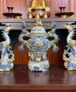 Bộ Đỉnh Hạc Men Rạn Đắp Nổi