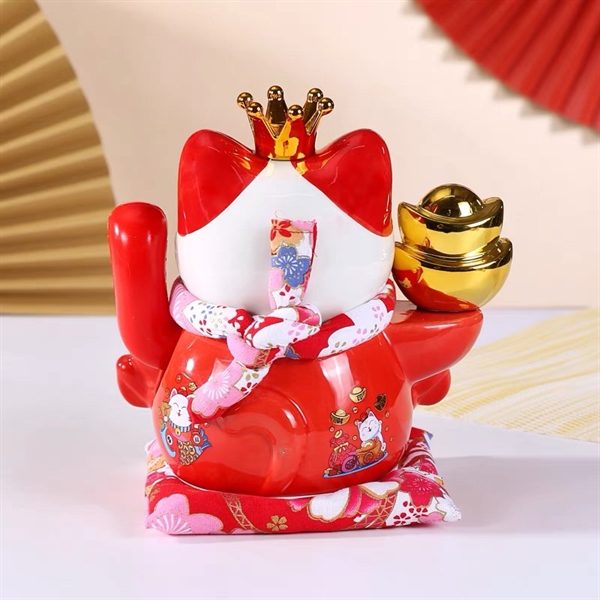 Mèo Thần Tài Đế Vương Đỏ Can Khách Lai Phương Cao 21cm