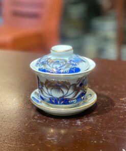 Bát Sâm/ Bát Nước Men Lam Vẽ Vàng 24K