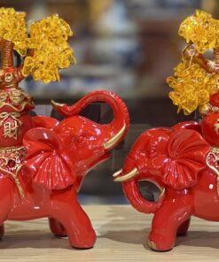 Tượng Voi Phong Thủy Màu Đỏ Kim Tiền
