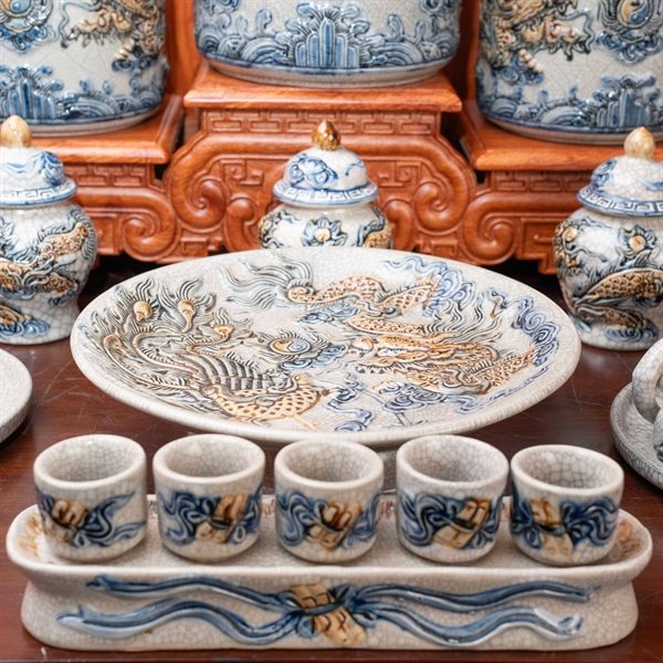 Bộ Thờ Gia Tiên Men Rạn Đắp Nổi BTGTMRDN3