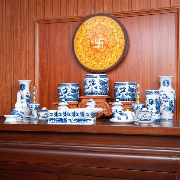 Bộ Đồ Thờ Gia Tiên Sứ Men Lam
