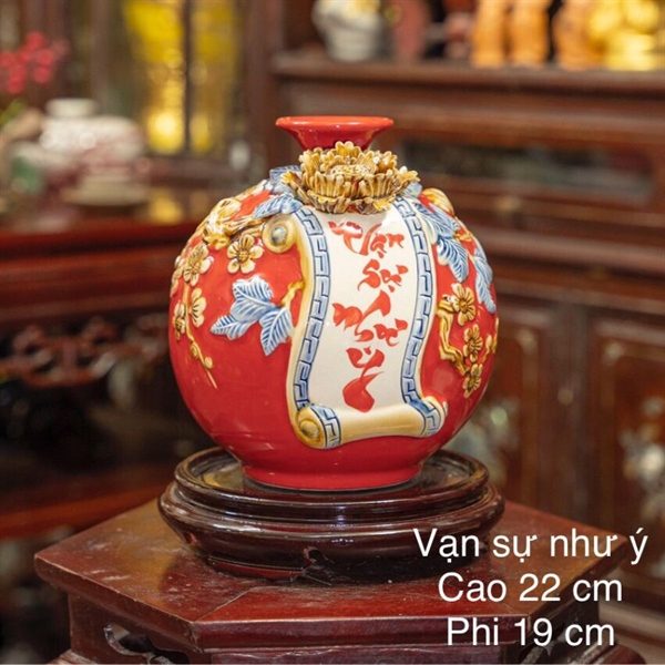 Bình Hút Lộc Cuốn Thư Vạn Sự Như Ý Men Đắp Nổi - Ảnh 17
