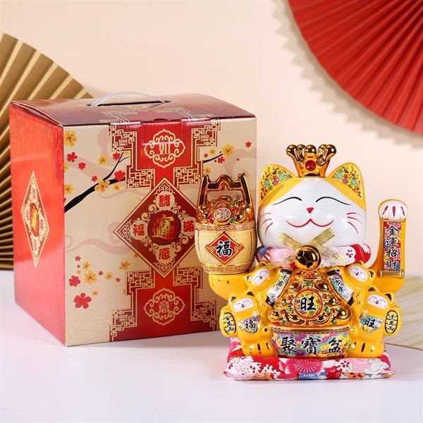 Mèo Thần Tài Đế Vương Vàng Can Khách Lai Phương Cao 21cm