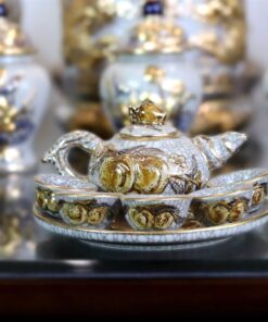 Bộ Ấm Chén Trà Thờ Men Rạn Vẽ Vàng 24K