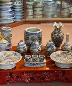 Bộ Đồ Thờ Thần Linh Men Rạn Đắp Nổi BDTTLMR03