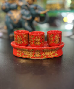 Kỷ / Khay 3 Chén Sứ Men Đỏ Bát Tràng