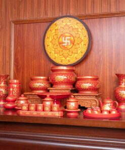 Bộ Đồ Thờ Gia Tiên Sứ Gấm Đỏ BTGTGD1
