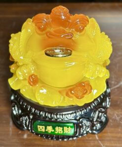 Cóc Thiềm Thừ Tọa Hoa Phong Thuỷ Xoay Đế Gỗ Vàng Mật Ong