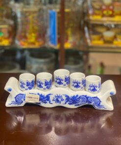 Kỷ Ngai 5 Chén Men Lam