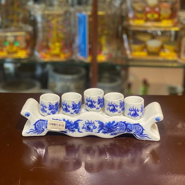 Kỷ Ngai 5 Chén Men Lam