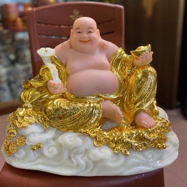 Tượng Phật Di Lặc Bột Đá Như Ý Dát Vàng 24k