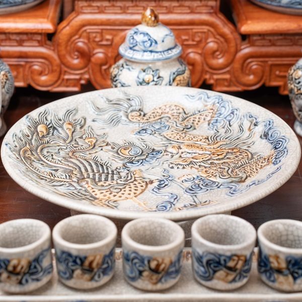 Bộ Thờ Gia Tiên Men Rạn Đắp Nổi BTGTMRDN1