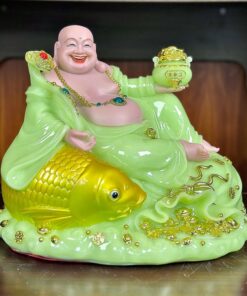 Tượng Phật Di Lặc Cá Bột Đá Xanh Ngọc
