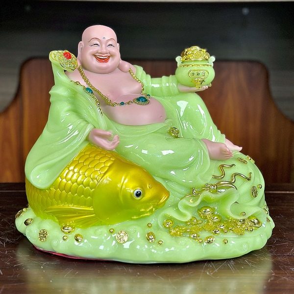 Tượng Phật Di Lặc Cá Bột Đá Xanh Ngọc