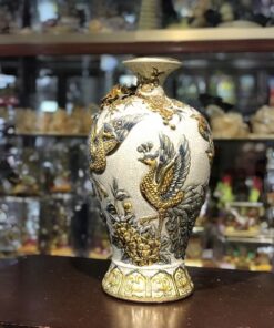 Mai Bình Hút Lộc Công Đào Men Rạn Vẽ Vàng 24K
