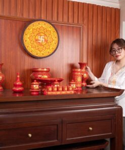 Bộ Đồ Thờ Thần Linh Sứ Gấm Đỏ