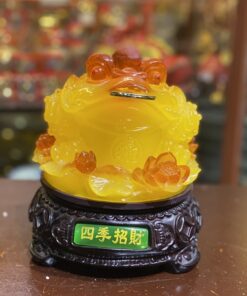Cóc Thiềm Thừ Tọa Hoa Phong Thuỷ Xoay Đế Gỗ Vàng Mật Ong