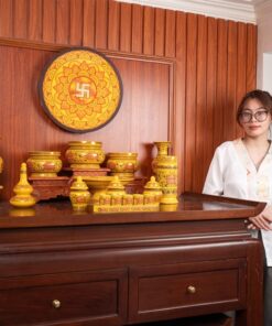 Bộ Đồ Thờ Gia Tiên Sứ Gấm Vàng BTGTSGV3