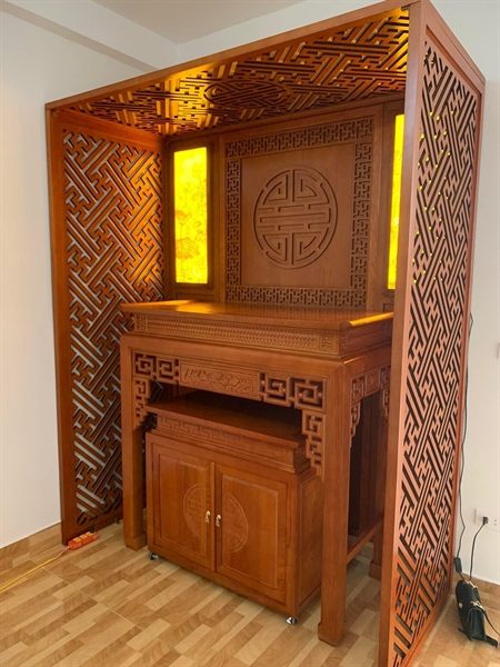 Thi công Ốp tường phòng thờ Gỗ MDF CNC