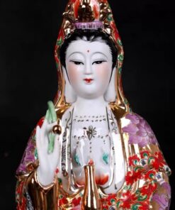 Tượng Phật Quan Âm Ngồi Bệ Sen Họa Tiết Gấm