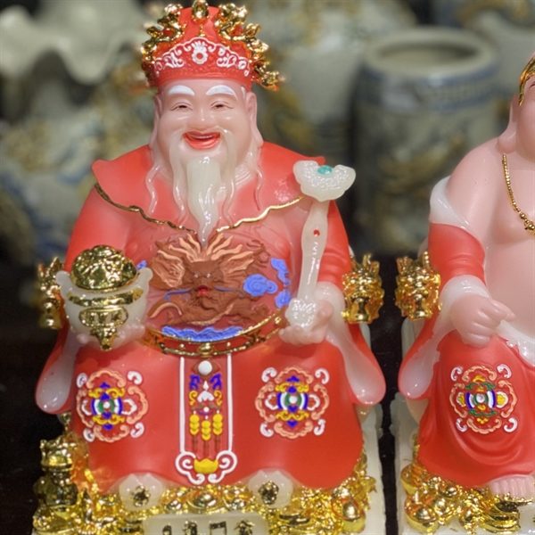 Tượng Thần Tài Thổ Địa Bột Đá Phú Quý Rồng Đỏ
