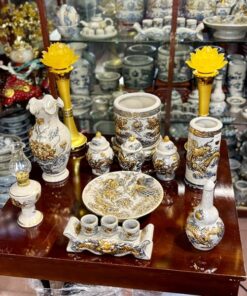 Bộ Đồ Thờ Thần Linh Men Rạn Vẽ Vàng