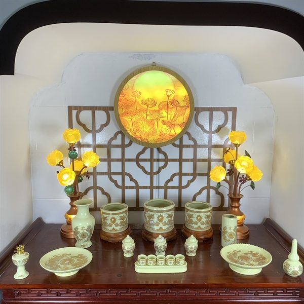 Bộ Đồ Thờ Gia Tiên Men Vàng Ngà BDTGTMV02