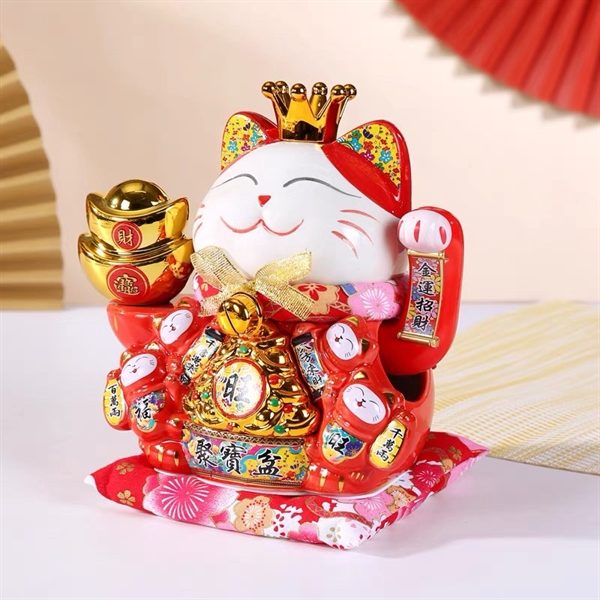Mèo Thần Tài Đế Vương Đỏ Can Khách Lai Phương Cao 21cm