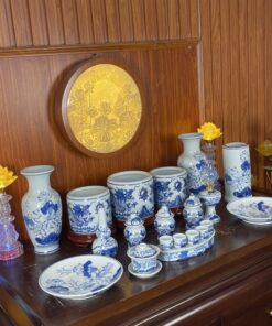 Bộ Đồ Thờ Gia Tiên Men Ngọc – bộ cơ bản, bàn thờ ngang 127 -155 cm