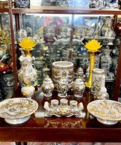 Bộ Đồ Thờ Thần Linh Men Rạn Vẽ Vàng