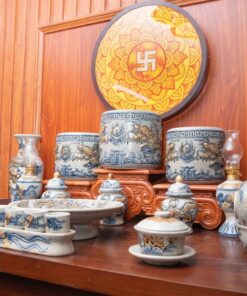 Bộ Đồ Thờ Gia Tiên Men Rạn Đắp Nổi BTGTMRDN4