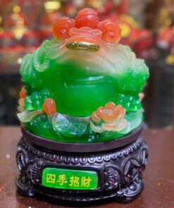 Cóc Thiềm Thừ Tọa Hoa Phong Thuỷ Xoay Đế Gỗ Xanh