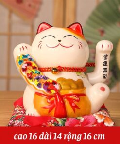 Mèo Thần Tài Tụ Bảo Bồn Đồng Tiền Xuyến 16cm