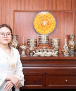 Bộ Đồ Thờ Gia Tiên Men Rạn Vẽ Vàng BTGTMRVV3