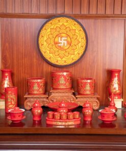 Bộ Đồ Thờ Gia Tiên Sứ Đỏ Bát Tràng