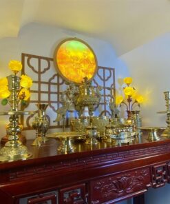 Bộ Đồ Thờ Gia Tiên Đồng Vàng Cao Cấp