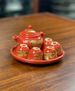 Bộ Ấm Chén Trà Thờ Sứ Men Đỏ Bát Tràng